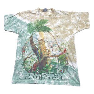 Vintage 1991 The Preserve Rainforest All Over Print T-Shirt Liquid Blue Size L